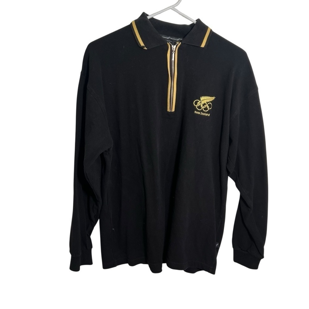 Olympics Unisex Size Small Quarter Zip Sweatshirt Black Tan New Zealand Cotton